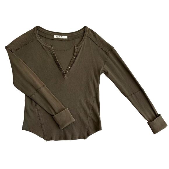 FREE PEOPLE We The Free Cotton Henley Top Women's Size S Military Khaki Green - Picture 2 of 14